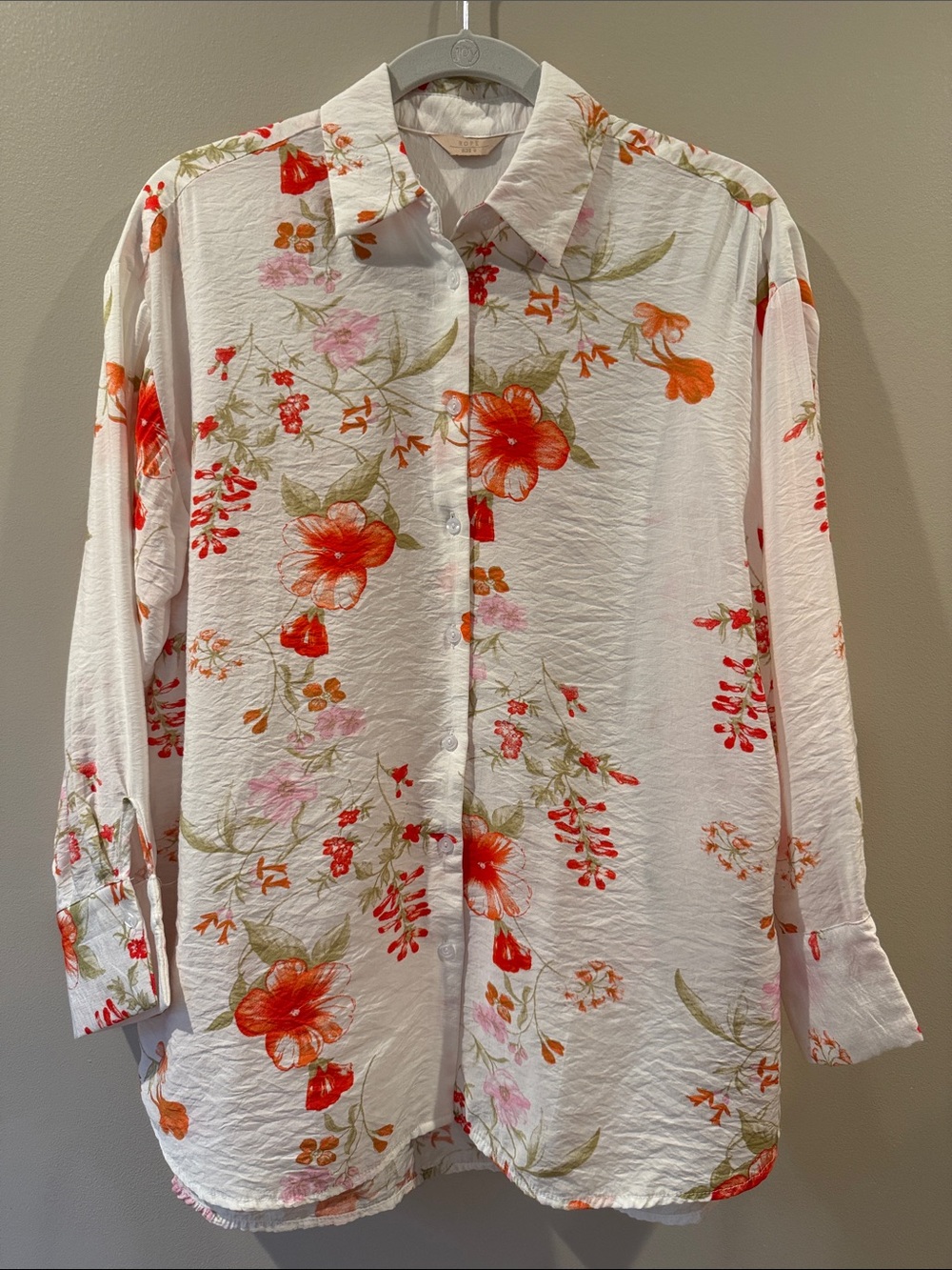 Women's White Button-Down Shirt with Orange Floral Print